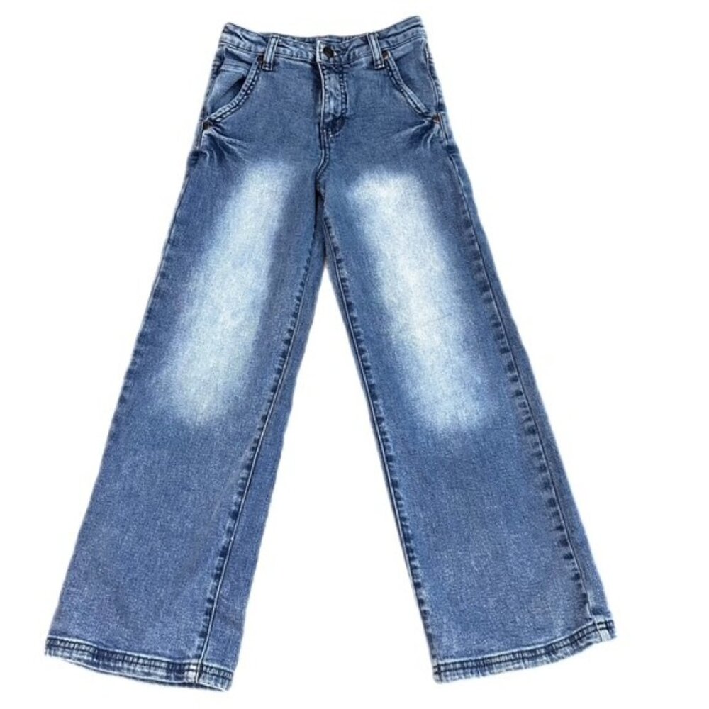 Evsie Girls Medium Wash Wide Leg Baggy Jeans Size 9